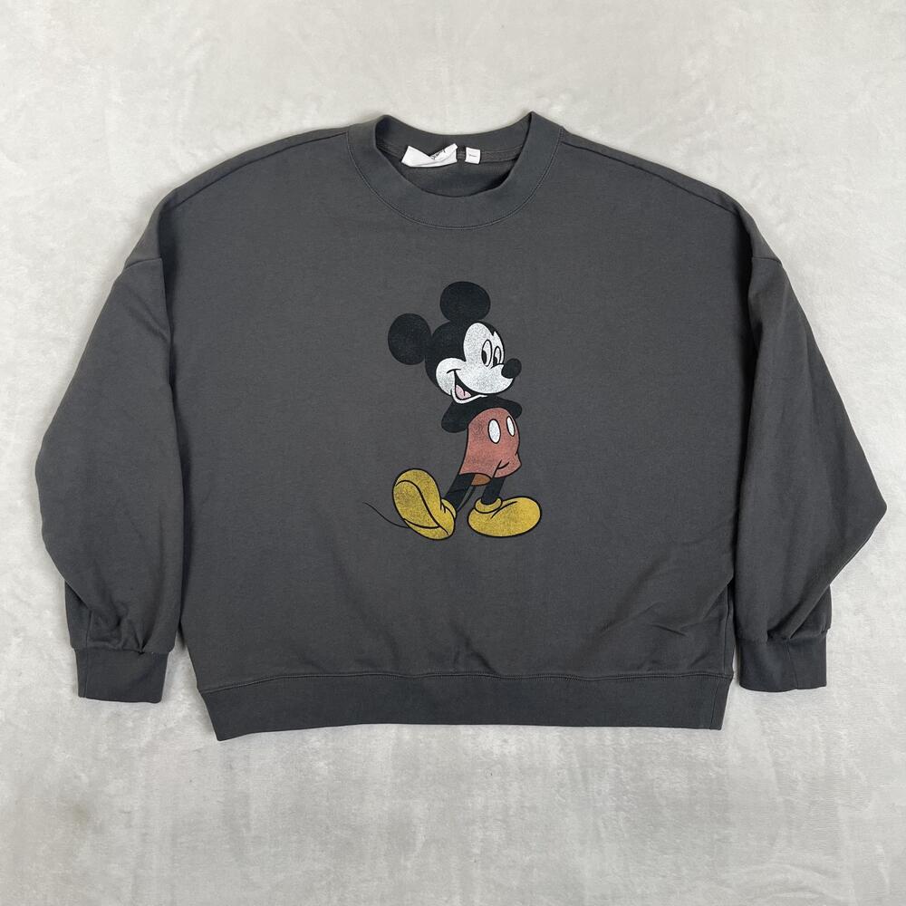 Gap Disney Mickey Mouse Sweatshirt Womens Large Gray Fleece Crewneck Pullover